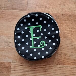 Polka Dot Ekbroidered Monogram E Travel Storage Zippered Pouch